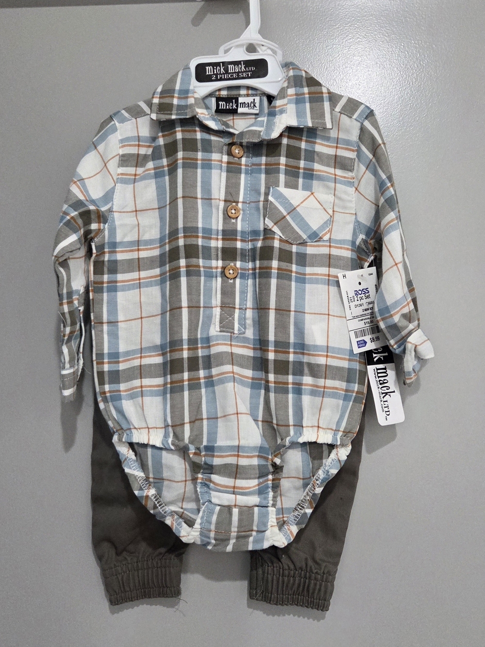 NWT Mick Mack Boys' Plaid Matching Set - 2 Piece / Size 6/9 months